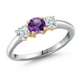 thumbnail image 1 of Gem Stone King 10K Two Tone Gold Purple Amethyst and White Zirconia Engagement Ring for Women | 0.98 Cttw | Round 5MM | Gemstone February Birthstone | Size 6, 1 of 6