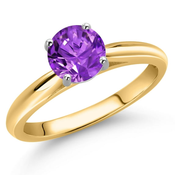 Gem Stone King 10K Two Tone Gold Purple Zirconia Solitaire Engagement Ring for Women | 1.50 Cttw | Round 6MM | Gemstone Birthstone | Size 8