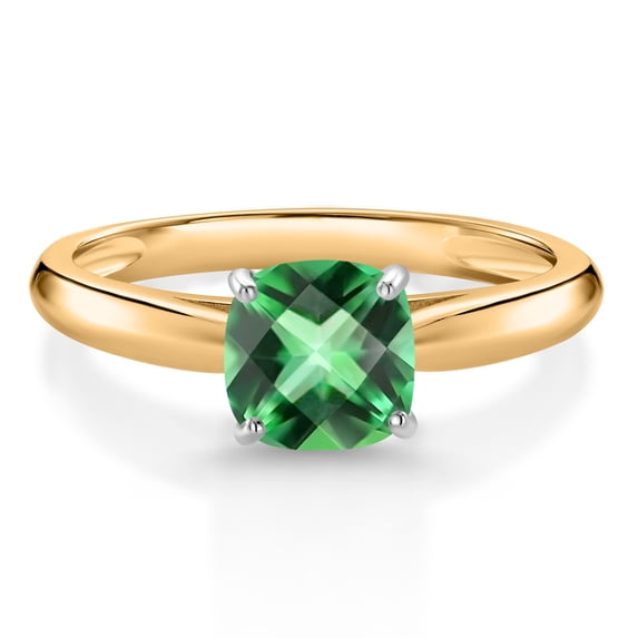 Gem Stone King 10K Two Tone Gold Rainforest Topaz Solitaire Engagement Ring for Women (1.00 Cttw, Gemstone November Birthstone, Cushion Checkerboard 6MM)