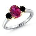 thumbnail image 1 of Gem Stone King 10K Two Tone Gold Red Created Ruby and Black Diamond Engagement Ring for Women | 1.89 Cttw | Oval 8X6MM | Gemstone July Birthstone | Size 8, 1 of 6