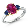 thumbnail image 1 of Gem Stone King 10K Two Tone Gold Red Created Ruby and Blue Created Sapphire Engagement Ring for Women | 2.50 Cttw | Oval 9X7MM | Gemstone July Birthstone | Size 7, 1 of 6