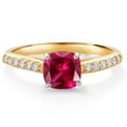 thumbnail image 1 of Gem Stone King 10K Two Tone Gold Red Created Ruby and White Lab Grown Diamond Engagement Ring for Women (1.18 Cttw, Gemstone July Birthstone, Cushion 6MM, Size 8), 1 of 4