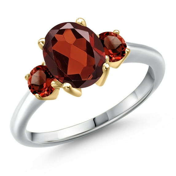 Gem Stone King 10K Two Tone Gold Red Garnet Engagement Ring for Women | 2.87 Cttw | Oval 9X7MM | Gemstone January Birthstone | Size 5