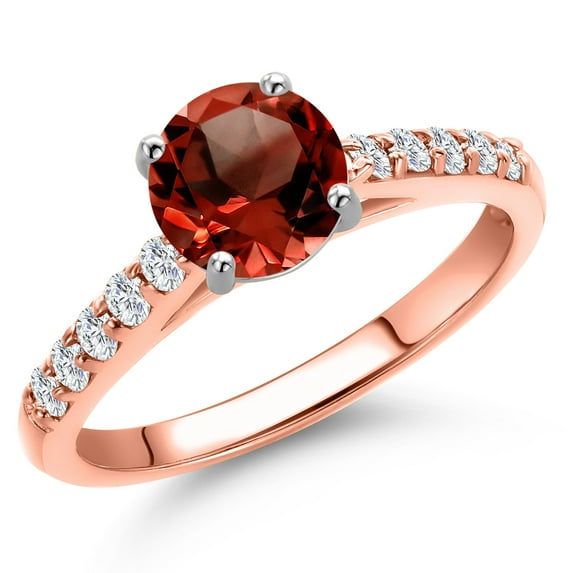 Gem Stone King 10K Two Tone Gold Red Garnet and Lab Grown Diamond Engagement Ring for Women | 1.40 Cttw | Round 6.5MM | Gemstone January Birthstone | Size 6