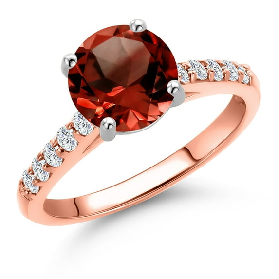 Gem Stone King 10K Two Tone Gold Red Garnet and Lab Grown Diamond Engagement Ring for Women | 2.70 Cttw | Round 8MM | Gemstone January Birthstone | Size 7
