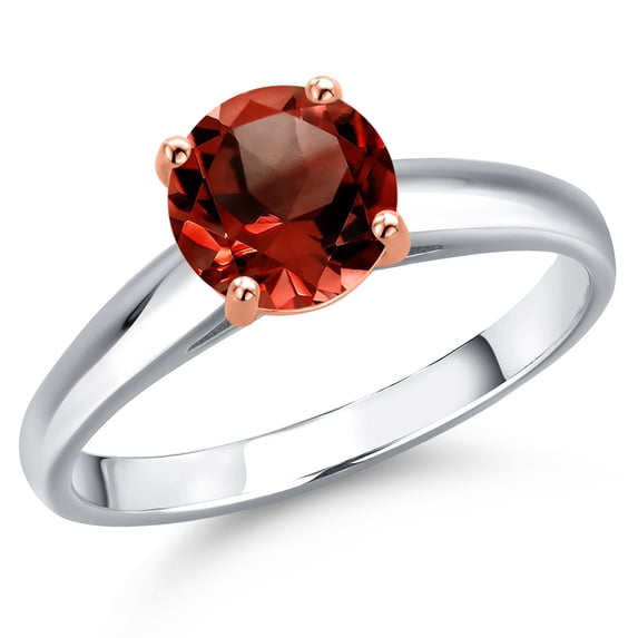 Gem Stone King 10K Two Tone Gold Red Garnet Solitaire Engagement Ring for Women | 1.50 Cttw | Round 7MM | Gemstone January Birthstone | Size 8