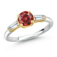 thumbnail image 1 of Gem Stone King 10K Two Tone Gold Red Moissanite and Lab Grown Diamond Engagement Ring for Women | 1.30 Cttw | Round 6.5MM | Gemstone Birthstone | Size 8, 1 of 7