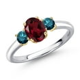 thumbnail image 1 of Gem Stone King 10K Two Tone Gold Red Rhodolite Garnet and Blue Diamond Engagement Ring for Women | 1.20 Cttw | Oval 7X5MM | Gemstone January Birthstone | Size 6, 1 of 6