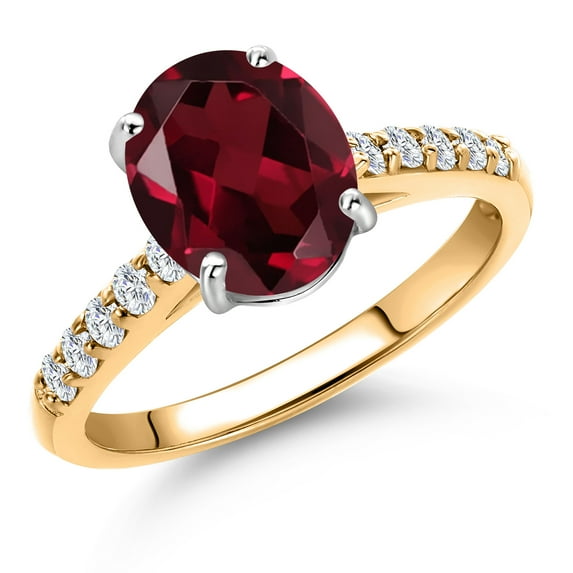 Gem Stone King 10K Two Tone Gold Red Rhodolite Garnet and Lab Grown Diamond Engagement Ring for Women | 2.20 Cttw | Oval 9X7MM | Gemstone January Birthstone | Size 9