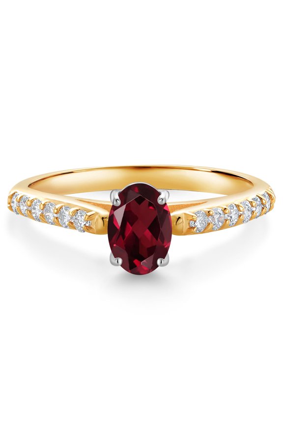 10K Two Tone Gold Red Rhodolite Garnet and White Lab Grown Diamond Engagement Ring for Women (1.08 Cttw, Gemstone January Birthstone, Oval 7X5MM, Size 5)