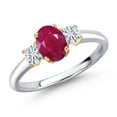 thumbnail image 1 of Gem Stone King 10K Two Tone Gold Red Ruby and White Moissanite Engagement Ring for Women | 1.32 Cttw | Oval 7X5MM | Gemstone July Birthstone | Size 7, 1 of 7