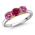 thumbnail image 1 of Gem Stone King 10K Two Tone Gold Red Created Ruby and Pink Moissanite Engagement Ring for Women | 1.60 Cttw | Round 5MM | Gemstone July Birthstone | Size 8, 1 of 6