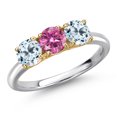 thumbnail image 1 of Gem Stone King 10K Two Tone Gold Pink Moissanite and Sky Blue Topaz Engagement Ring for Women | 1.90 Cttw | Round 5MM | Gemstone Birthstone | Size 7, 1 of 6