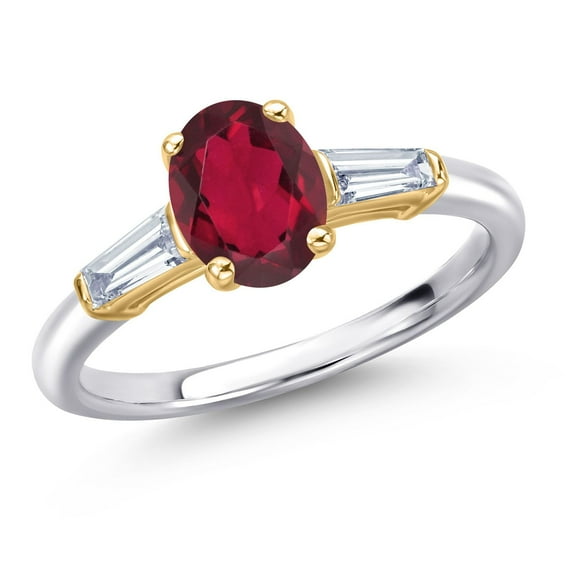 Gem Stone King 10K Two Tone Gold Ruby Red Mystic Topaz and Lab Grown Diamond Engagement Ring for Women | 1.60 Cttw | Oval 8X6MM | Gemstone November Birthstone | Size 9