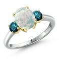 thumbnail image 1 of Gem Stone King 10K Two Tone Gold Simulated White Opal and Blue Diamond Engagement Ring for Women | 1.54 Cttw | Oval Cabochon 9X7MM | Gemstone October Birthstone | Size 6, 1 of 6