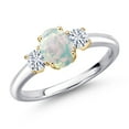 thumbnail image 1 of Gem Stone King 10K Two Tone Gold Simulated White Opal and White Moissanite Engagement Ring for Women | 1.32 Cttw | Oval Cabochon 7X5MM | Gemstone October Birthstone | Size 6, 1 of 7