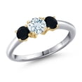 thumbnail image 1 of Gem Stone King 10K Two Tone Gold Sky Blue Aquamarine and Black Onyx Engagement Ring for Women | 0.94 Cttw | Round 5MM | Gemstone March Birthstone | Size 5, 1 of 6