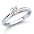thumbnail image 1 of Gem Stone King 10K Two Tone Gold Sky Blue Aquamarine Engagement Ring for Women | 0.25 Cttw | Round 4MM | Gemstone March Birthstone | Size 8, 1 of 6