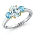 thumbnail image 1 of Gem Stone King 10K Two Tone Gold Sky Blue Aquamarine and Swiss Blue Topaz Engagement Ring for Women | 1.91 Cttw | Oval 8X6MM | Gemstone March Birthstone | Size 5, 1 of 6