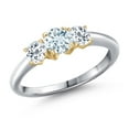 thumbnail image 1 of Gem Stone King 10K Two Tone Gold Sky Blue Aquamarine and White Topaz Engagement Ring for Women | 1.16 Cttw | Round 5MM | Gemstone March Birthstone | Size 9, 1 of 6