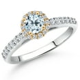 thumbnail image 1 of Gem Stone King 10K Two Tone Gold Sky Blue Topaz and Lab Grown Diamond Engagement Ring for Women | 0.99 Cttw | Round 5MM | Gemstone November Birthstone | Size 6, 1 of 6