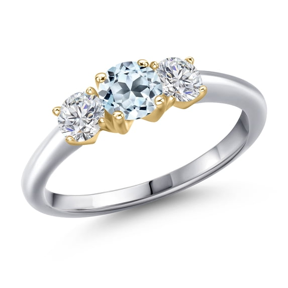 Gem Stone King 10K Two Tone Gold Sky Blue Topaz and Lab Grown Diamond Engagement Ring for Women | 1.24 Cttw | Round 5MM | Gemstone November Birthstone | Size 9