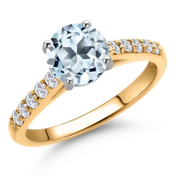 Gem Stone King 10K Two Tone Gold Sky Blue Topaz and Lab Grown Diamond Engagement Ring for Women | 1.90 Cttw | Round 7MM | Gemstone November Birthstone | Size 9