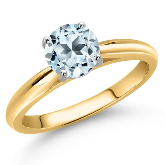 Gem Stone King 10K Two Tone Gold Sky Blue Topaz Solitaire Engagement Ring for Women | 1.00 Cttw | Round 6MM | Gemstone November Birthstone | Size 6