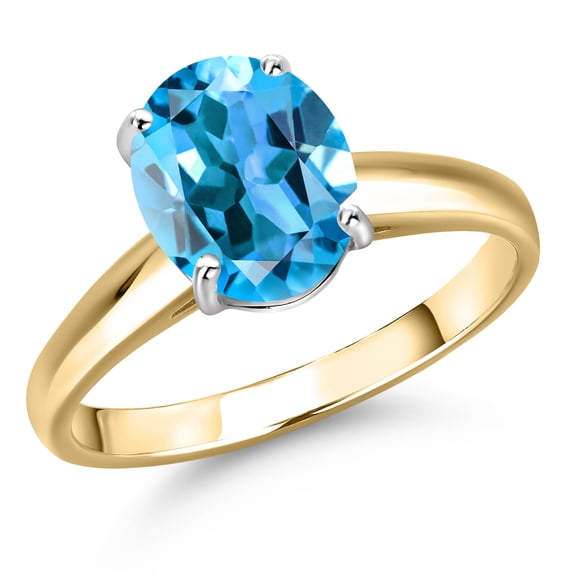 Gem Stone King 10K Two Tone Gold Swiss Blue Topaz Engagement Ring for Women | 2.25 Cttw | Oval 9X7MM | Gemstone November Birthstone | Size 8