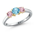 thumbnail image 1 of Gem Stone King 10K Two Tone Gold Swiss Blue Topaz and Pink Lab Grown Diamond Engagement Ring for Women | 1.15 Cttw | Round 5MM | Gemstone November Birthstone | Size 7, 1 of 6