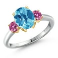 thumbnail image 1 of Gem Stone King 10K Two Tone Gold Swiss Blue Topaz and Pink Moissanite Engagement Ring for Women | 2.71 Cttw | Oval Checkerboard 9X7MM | Gemstone November Birthstone | Size 7, 1 of 6