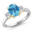thumbnail image 1 of Gem Stone King 10K Two Tone Gold Swiss Blue Topaz and White Topaz Engagement Ring for Women | 2.91 Cttw | Oval Checkerboard 9X7MM | Gemstone November Birthstone | Size 7, 1 of 6