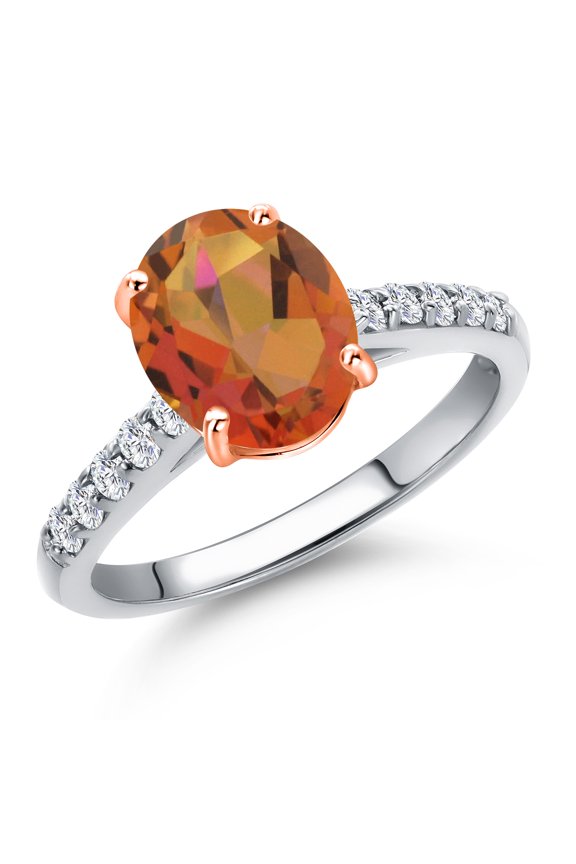 10K Two Tone Gold Twilight Orange Mystic Quartz and Lab Grown Diamond Engagement Ring for Women | 2.00 Cttw | Oval 9X7MM | Gemstone Birthstone | Size 9