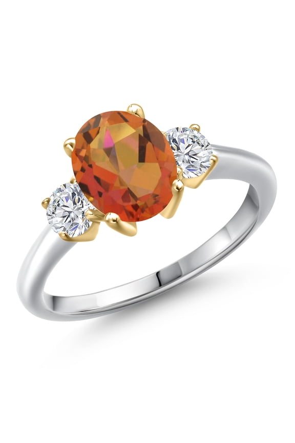 10K Two Tone Gold Twilight Orange Mystic Quartz and Lab Grown Diamond Engagement Ring for Women | 2.34 Cttw | Oval 9X7MM | Gemstone Birthstone | Size 9