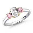 thumbnail image 1 of Gem Stone King 10K Two Tone Gold White Created Sapphire and Pink Lab Grown Diamond Engagement Ring for Women | 1.36 Cttw | Oval 7X5MM | Gemstone September Birthstone | Size 6, 1 of 6