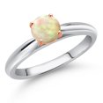 thumbnail image 1 of Gem Stone King 10K Two Tone Gold White Ethiopian Opal Solitaire Engagement Ring for Women | 0.30 Cttw | Round Cabochon 5MM | Gemstone October Birthstone | Size 5, 1 of 6