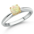 thumbnail image 1 of Gem Stone King 10K Two Tone Gold White Ethiopian Opal Solitaire Engagement Ring for Women | 0.30 Cttw | Round Cabochon 5MM | Gemstone October Birthstone | Size 7, 1 of 6