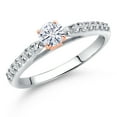 thumbnail image 1 of Gem Stone King 10K Two Tone Gold White Moissanite and Lab Grown Diamond Engagement Ring for Women | 0.41 Cttw | Round 4MM | Gemstone Birthstone | Size 9, 1 of 7