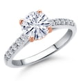 thumbnail image 1 of Gem Stone King 10K White and Rose Gold White Moissanite and Lab Grown Diamond Engagement Ring for Women | 1.40 Cttw | Round 7MM | Gemstone Birthstone | Size 7, 1 of 7