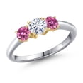 thumbnail image 1 of Gem Stone King 10K Two Tone Gold White Moissanite and Pink Moissanite Engagement Ring for Women | 0.96 Cttw | Round 5MM | Gemstone Birthstone | Size 7, 1 of 7