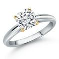thumbnail image 1 of Gem Stone King 10K Two Tone Gold White Moissanite Solitaire Engagement Ring for Women | 1.10 Cttw | Cushion 6MM | Gemstone Birthstone | Size 5, 1 of 7