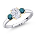 thumbnail image 1 of Gem Stone King 10K Two Tone Gold White Moissanite and Blue Diamond Engagement Ring for Women | 1.20 Cttw | Oval 7X5MM | Gemstone Birthstone | Size 7, 1 of 7
