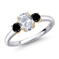 thumbnail image 1 of Gem Stone King 10K Two Tone Gold White Topaz and Black Diamond Engagement Ring for Women | 1.34 Cttw | Oval 7X5MM | Gemstone November Birthstone | Size 6, 1 of 6