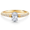 thumbnail image 1 of Gem Stone King 10K Two Tone Gold White Topaz and White Lab Grown Diamond Engagement Ring for Women (1.18 Cttw, Gemstone November Birthstone, Oval 7X5MM, Size 7), 1 of 4