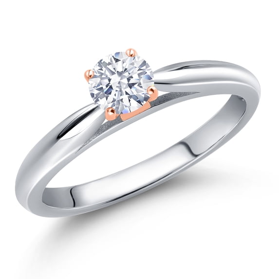 Gem Stone King 10K Two Tone Gold White Zirconia Engagement Ring for Women | 0.25 Cttw | Round 4MM | Gemstone Birthstone | Size 7
