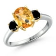 thumbnail image 1 of Gem Stone King 10K Two Tone Gold Yellow Citrine and Black Diamond Engagement Ring for Women | 2.19 Cttw | Oval Checkerboard 9X7MM | Gemstone November Birthstone | Size 8, 1 of 6
