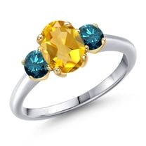 Gem Stone King 10K Two Tone Gold Yellow Citrine and Blue Diamond Engagement Ring for Women | 1.84 Cttw | Oval 8X6MM | Gemstone November Birthstone | Size 7
