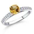 thumbnail image 1 of Gem Stone King 10K Two Tone Gold Yellow Citrine and Lab Grown Diamond Engagement Ring for Women | 0.63 Cttw | Round 5MM | Gemstone November Birthstone | Size 6, 1 of 6