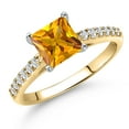 thumbnail image 1 of Gem Stone King 10K Two Tone Gold Yellow Citrine and Lab Grown Diamond Engagement Ring for Women | 1.18 Cttw | Princess 6MM | Gemstone November Birthstone | Size 6, 1 of 6