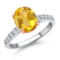 thumbnail image 1 of Gem Stone King 10K Two Tone Gold Yellow Citrine and Lab Grown Diamond Engagement Ring for Women | 1.70 Cttw | Oval 9X7MM | Gemstone November Birthstone | Size 7, 1 of 6